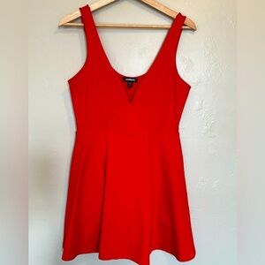 express red skater dress Express Red Scoop Neck & Back 3/4 Sleeve Knit Skater Dress Exposed Back Zip Sz S